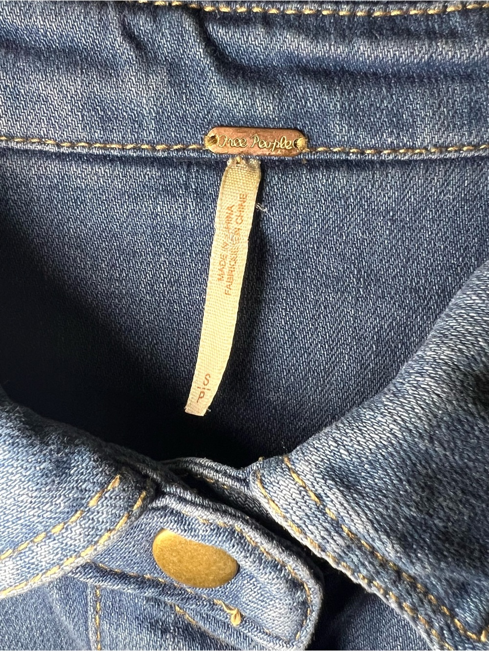Free People Medium Wash Blue Denim Jacket with Brass Accents - Picture 4 of 7